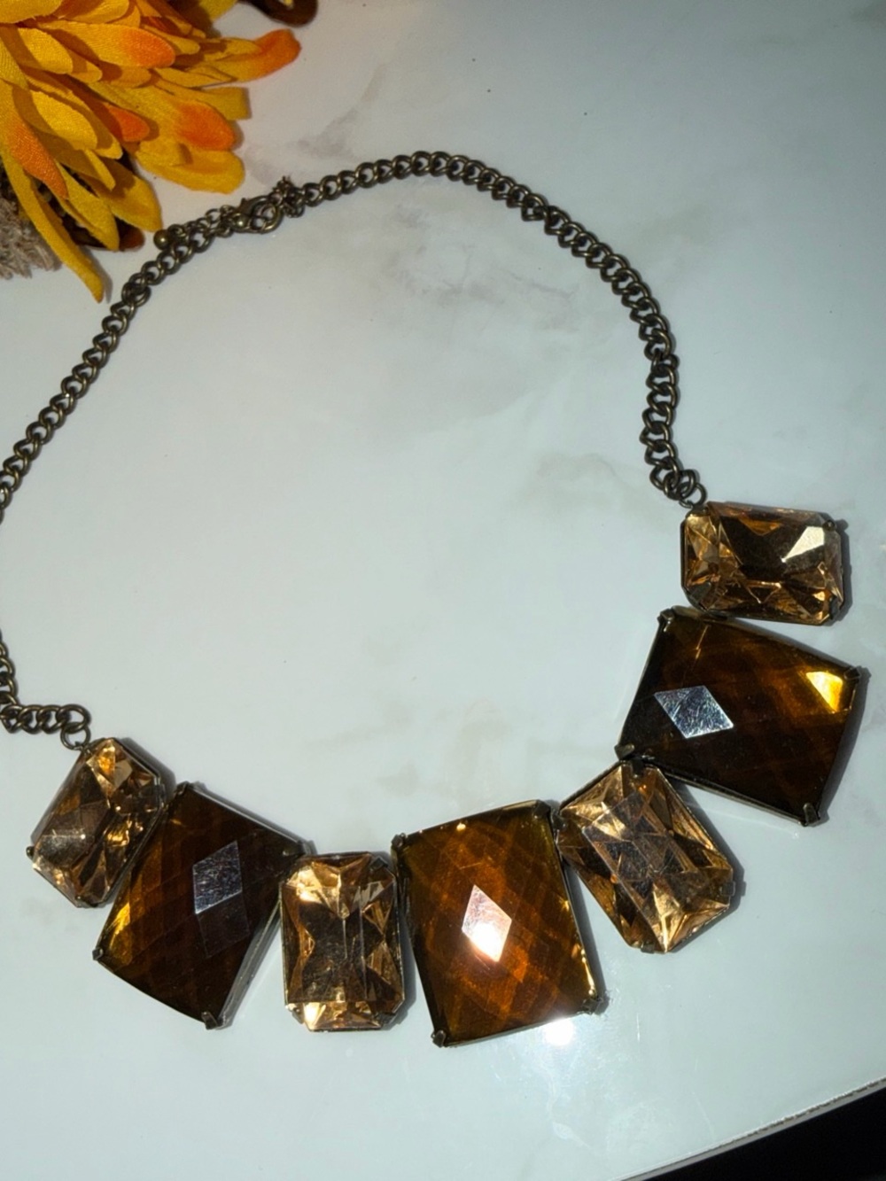 H&M Brown and Gold Faceted Statement Necklace